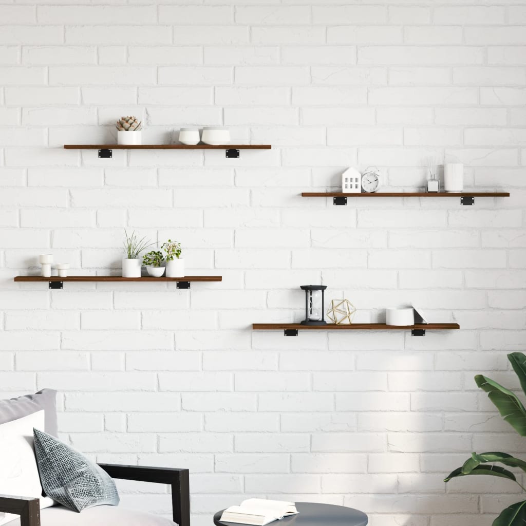 Wall Shelves 4 pcs Brown Oak 80x10x1.5 cm Engineered Wood