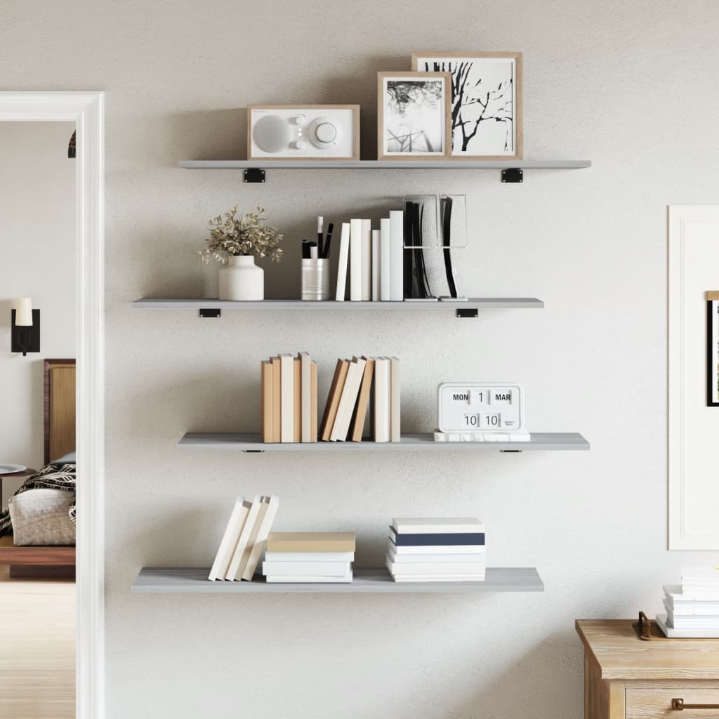 Wall Shelves 4 pcs Grey Sonoma 100x30x1.5 cm Engineered Wood