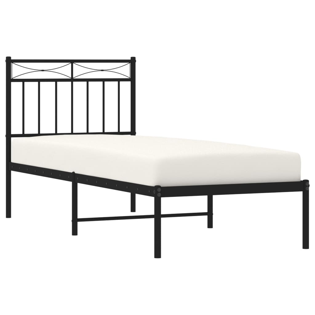 Metal Bed Frame without Mattress with Headboard Black 75x190cm