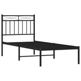 Metal Bed Frame without Mattress with Headboard Black 75x190cm