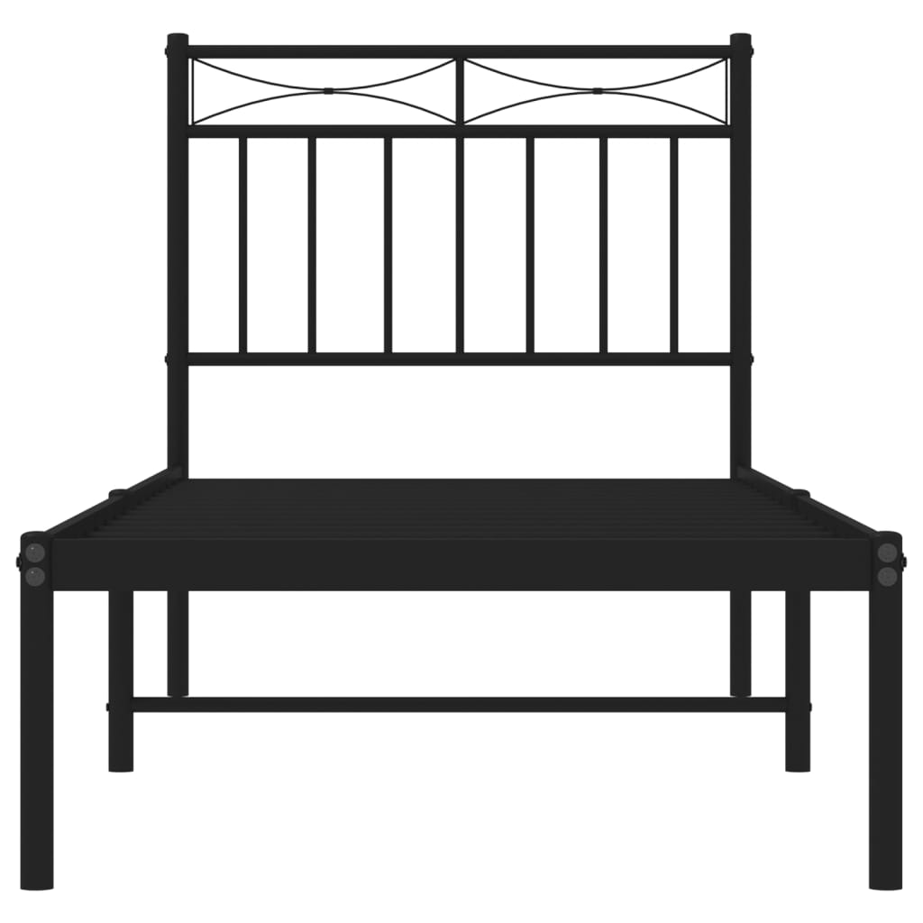 Metal Bed Frame without Mattress with Headboard Black 75x190cm