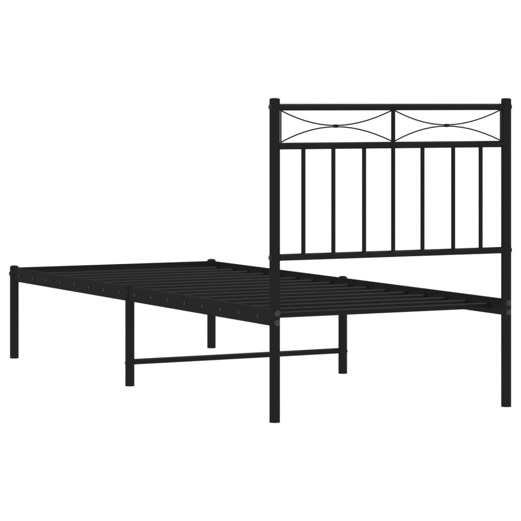 Metal Bed Frame without Mattress with Headboard Black 75x190cm