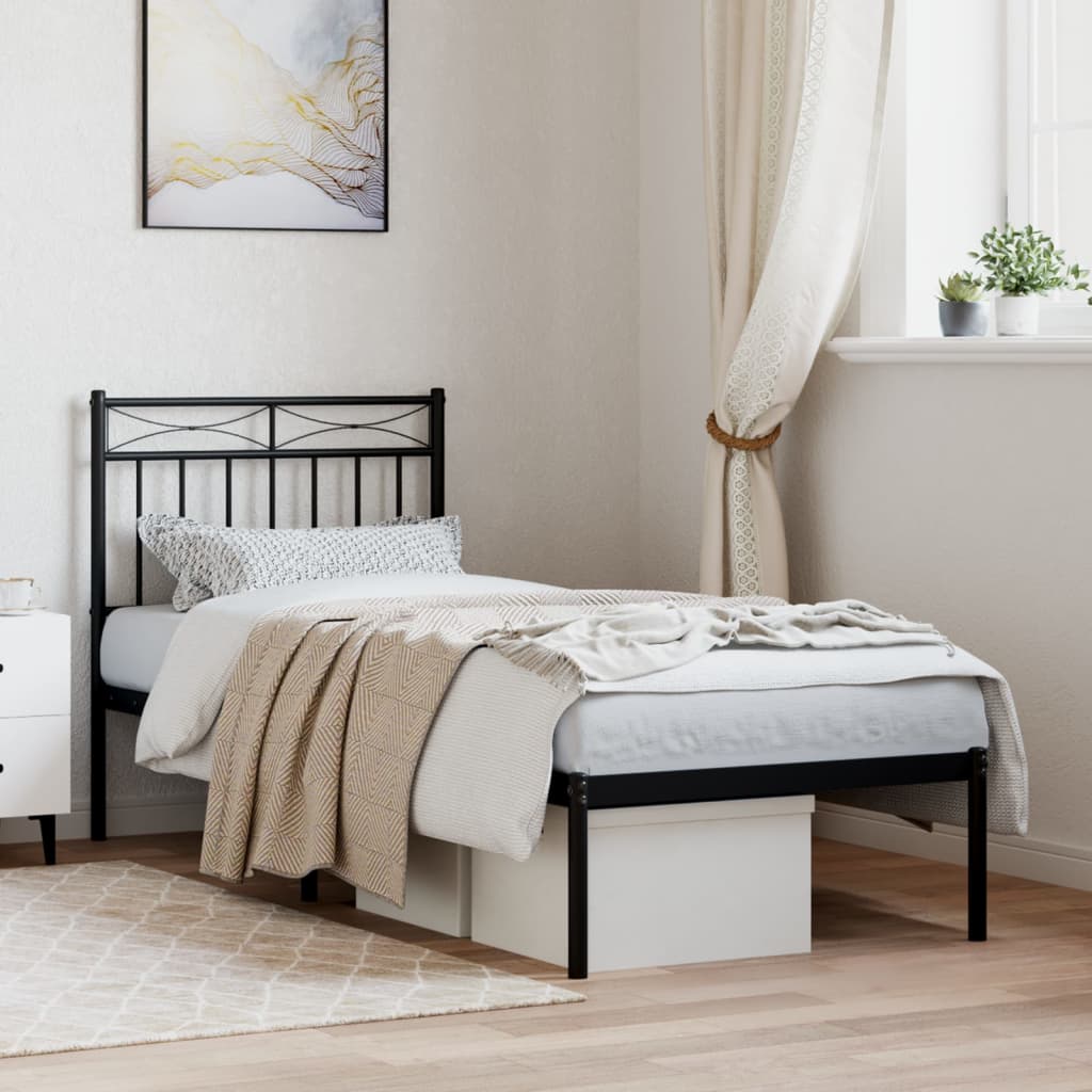 Metal Bed Frame without Mattress with Headboard Black 75x190cm