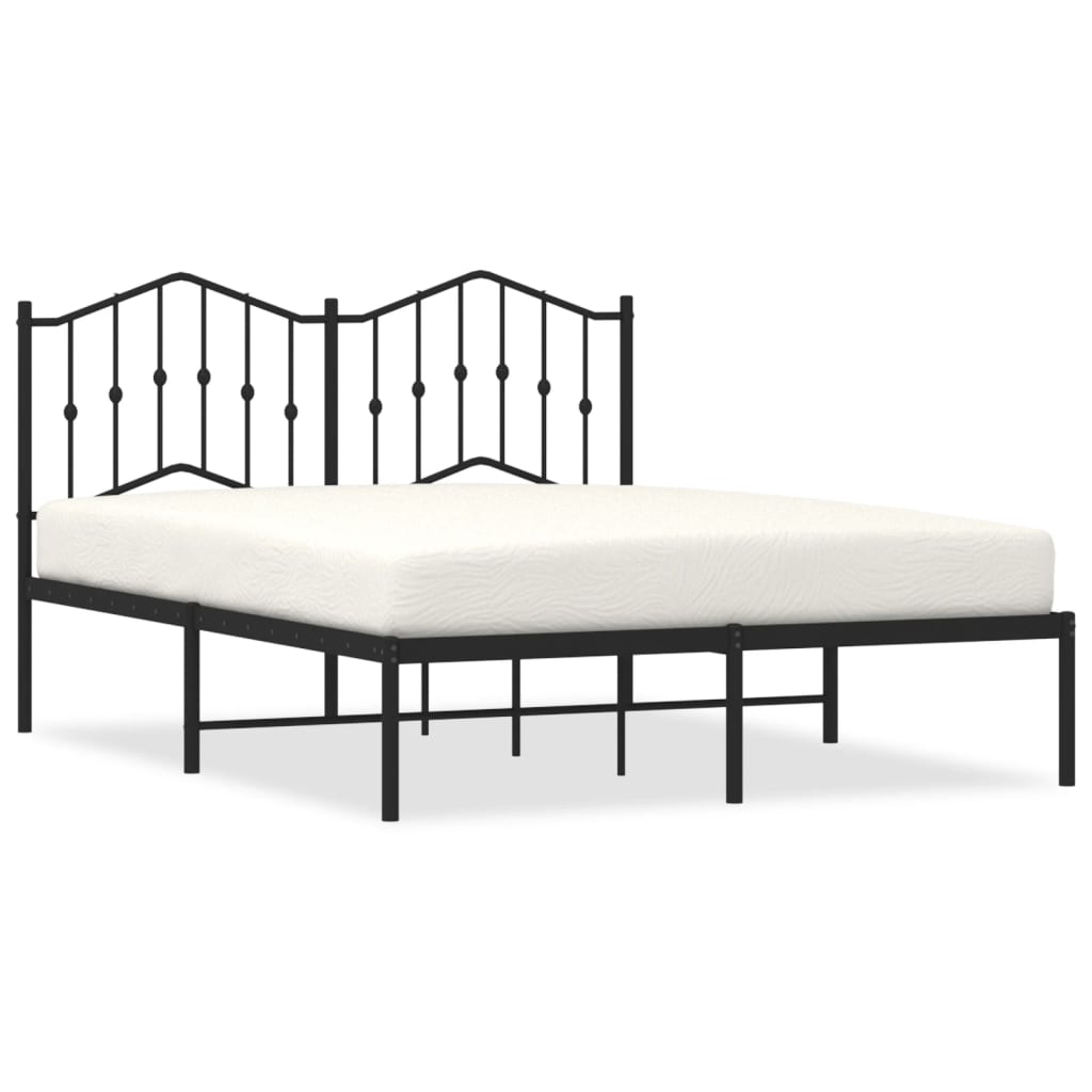 Metal Bed Frame without Mattress with Headboard Black 140x190cm