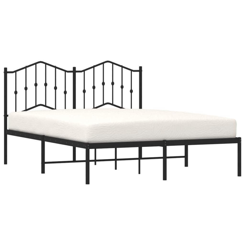 Metal Bed Frame without Mattress with Headboard Black 140x190cm