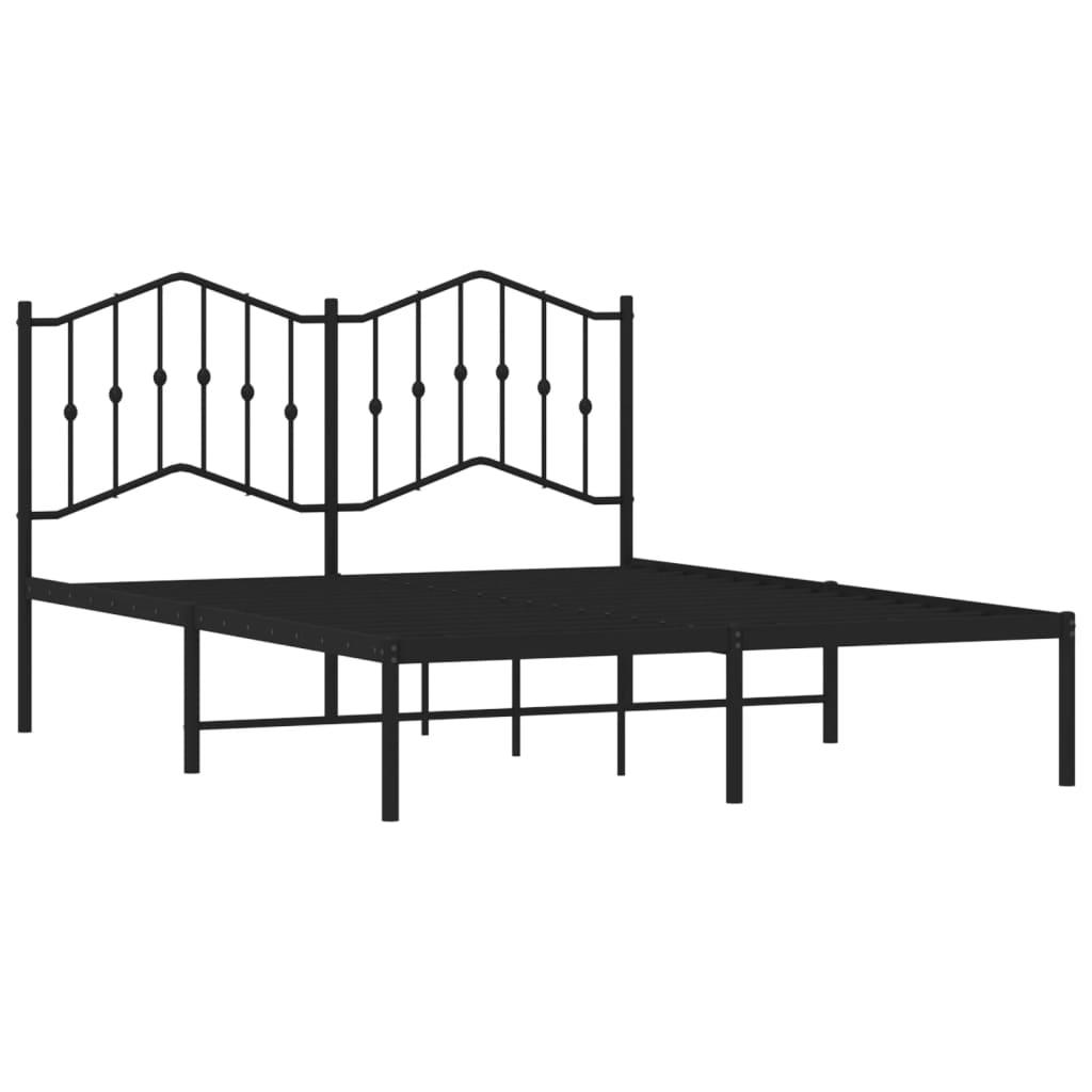 Metal Bed Frame without Mattress with Headboard Black 140x190cm