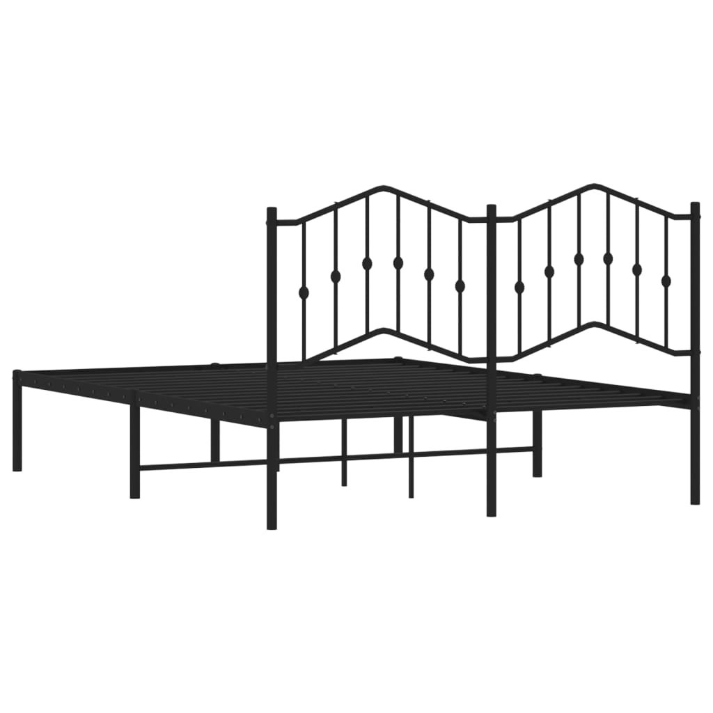 Metal Bed Frame without Mattress with Headboard Black 140x190cm