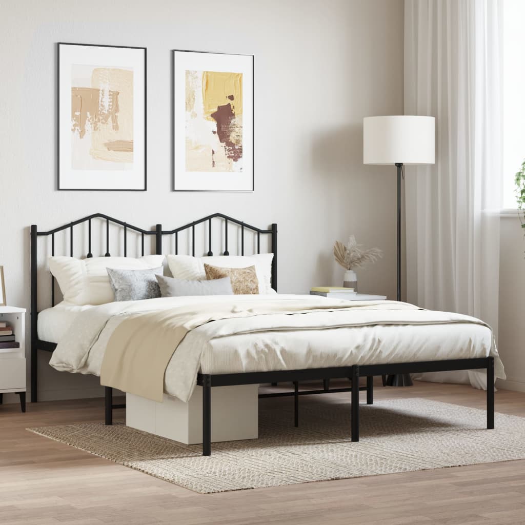 Metal Bed Frame without Mattress with Headboard Black 140x190cm