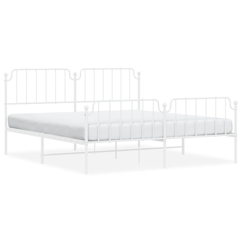 Metal Bed Frame without Mattress with Footboard White 180x200cm