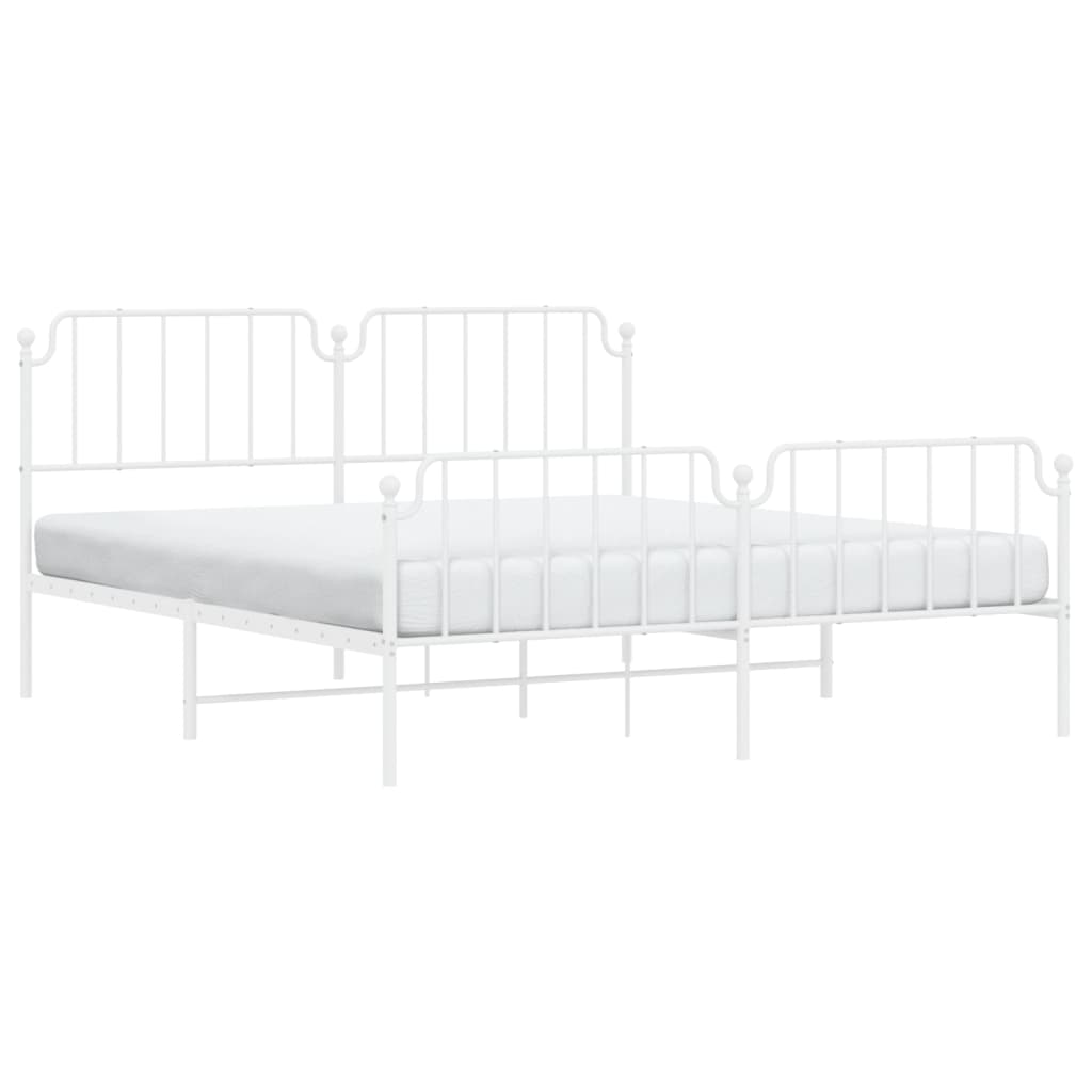 Metal Bed Frame without Mattress with Footboard White 180x200cm