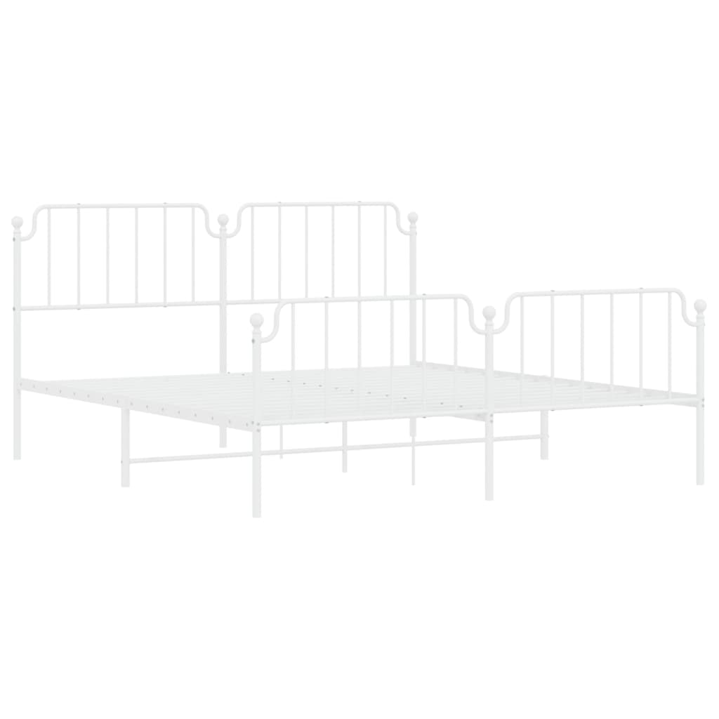 Metal Bed Frame without Mattress with Footboard White 180x200cm