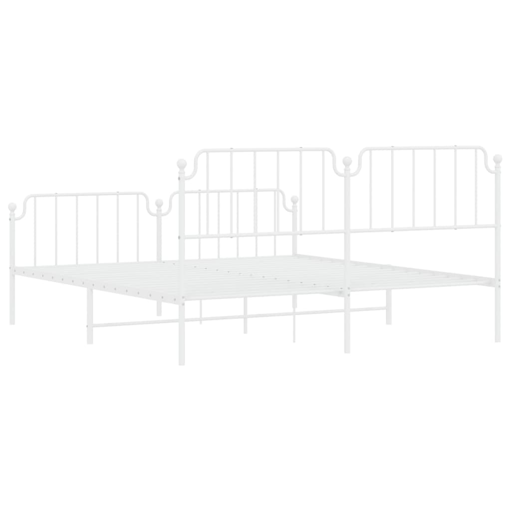 Metal Bed Frame without Mattress with Footboard White 180x200cm