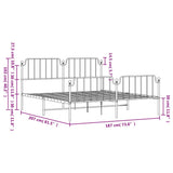 Metal Bed Frame without Mattress with Footboard White 180x200cm