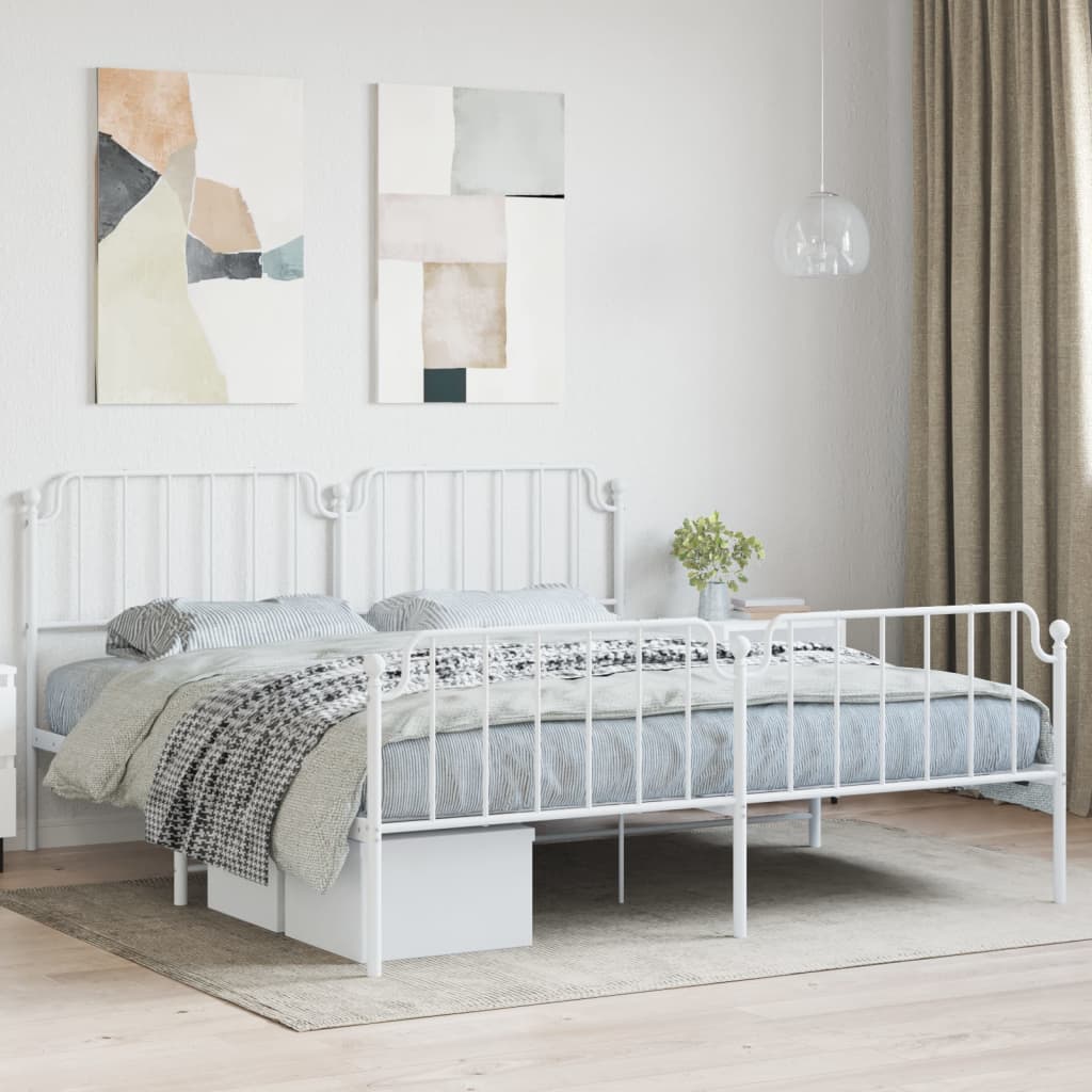 Metal Bed Frame without Mattress with Footboard White 180x200cm