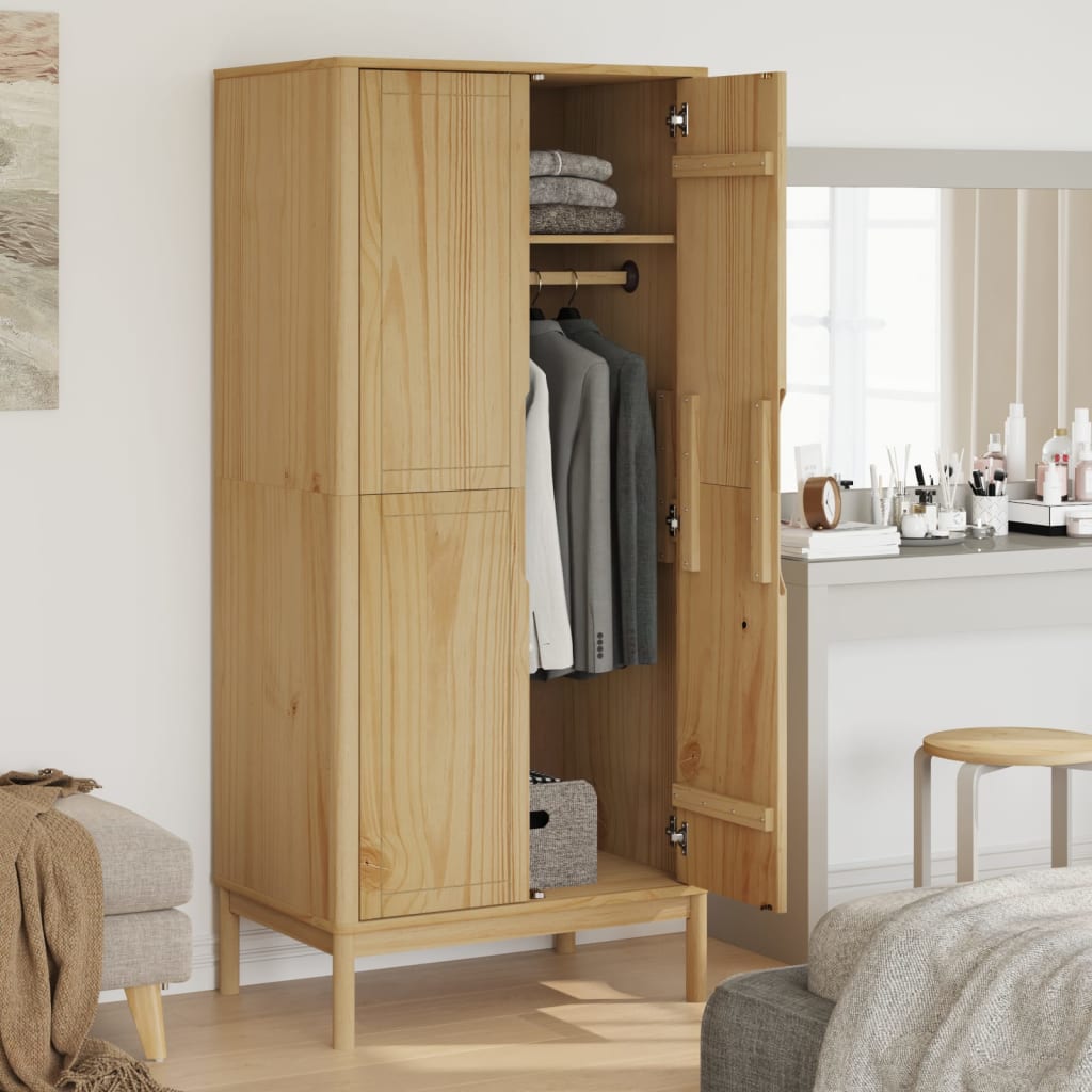 Wardrobe FLORO Wax Brown 77x53x171 cm Solid Wood Pine