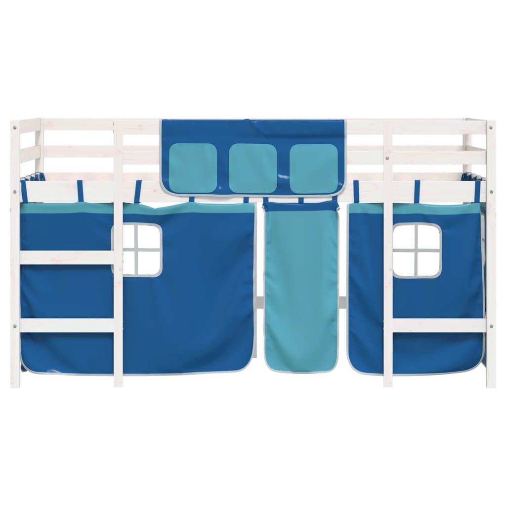 Kids' Loft Bed with Curtains without Mattress Blue 90x200cm