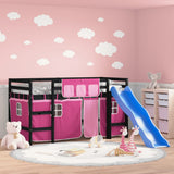 Kids' Loft Bed with Curtains without Mattress Pink 90x190 cm Single