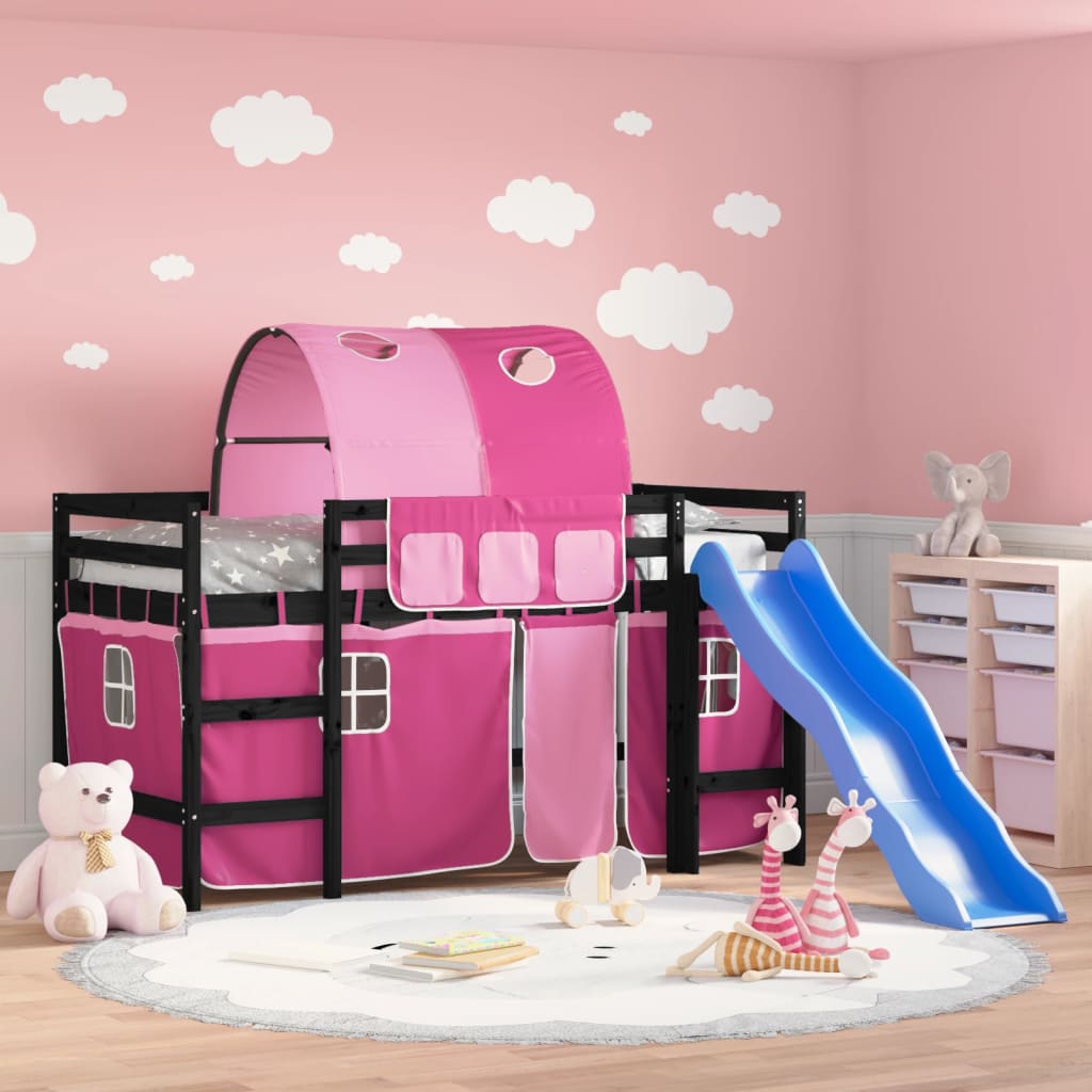 Kids' Loft Bed with Tunnel without Mattress Pink 90x200 cm