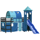 Kids' Loft Bed with Tower without Mattress Blue 90x200 cm