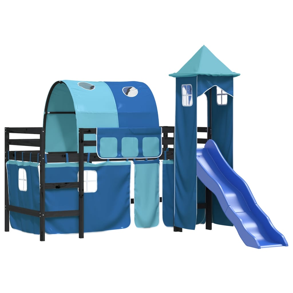 Kids' Loft Bed with Tower without Mattress Blue 90x200 cm