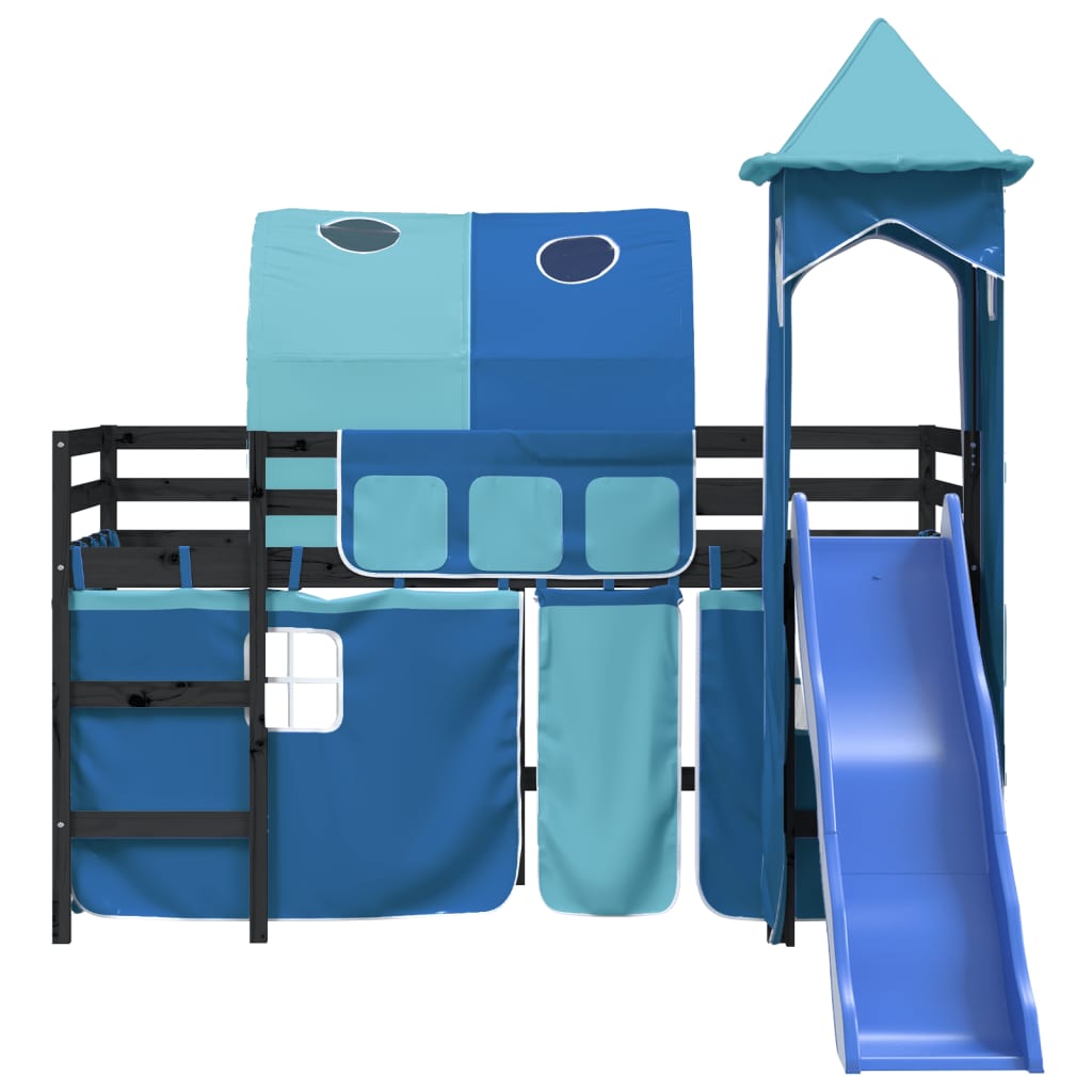 Kids' Loft Bed with Tower without Mattress Blue 90x200 cm