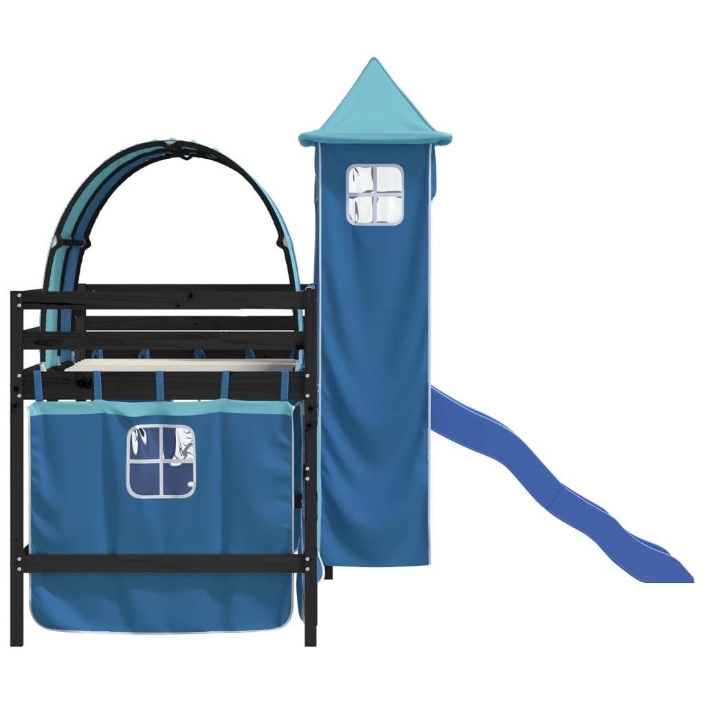 Kids' Loft Bed with Tower without Mattress Blue 90x200 cm