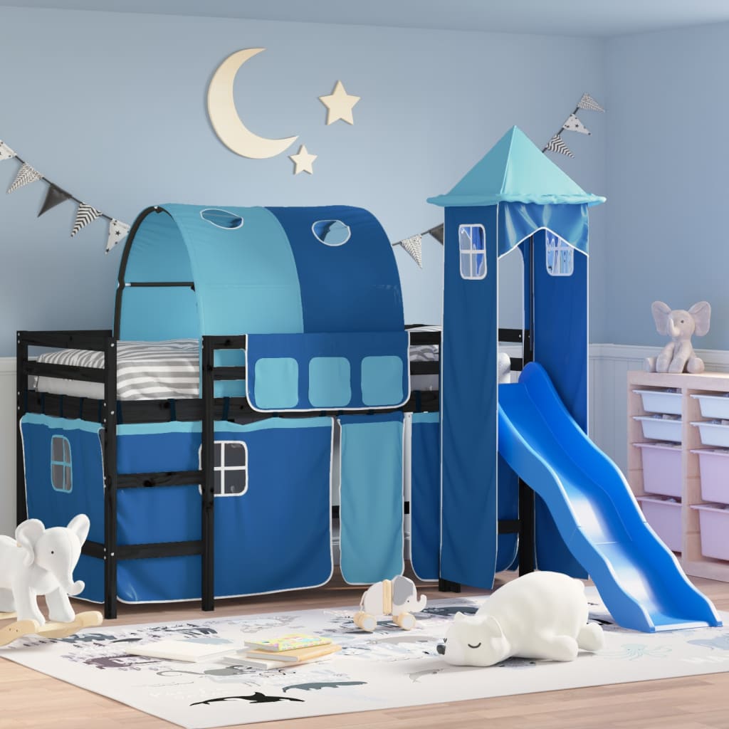 Kids' Loft Bed with Tower without Mattress Blue 90x190 cm Single