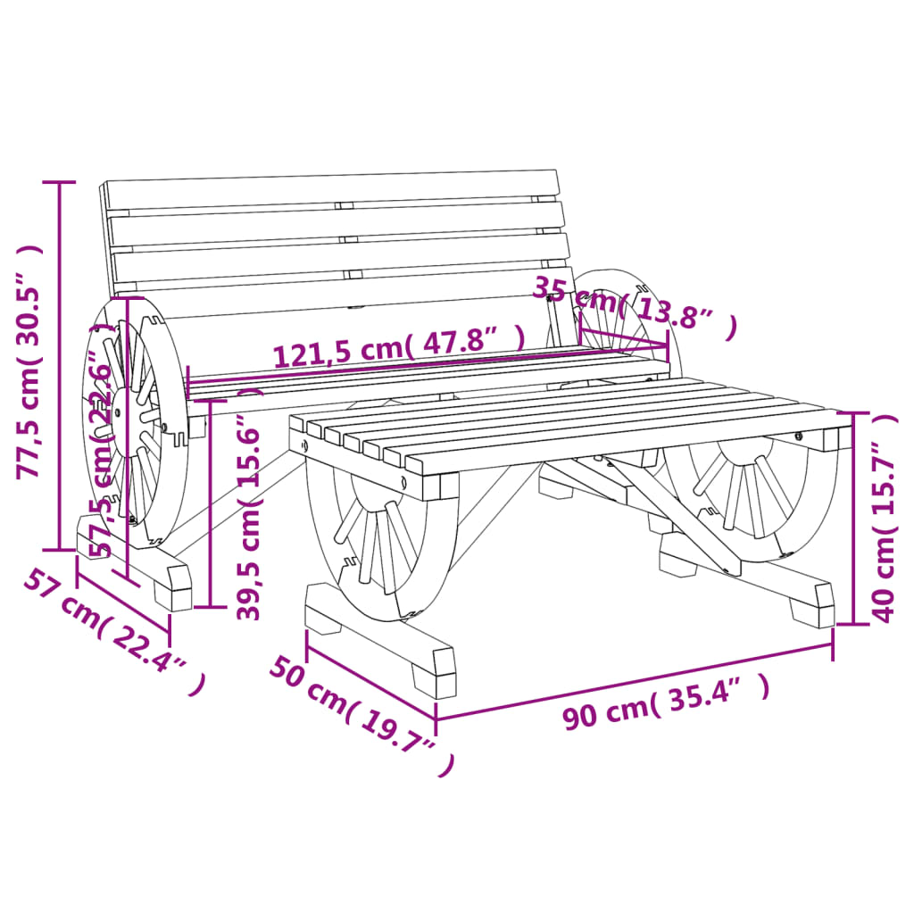 2 Piece Garden Lounge Set Solid Wood Fir