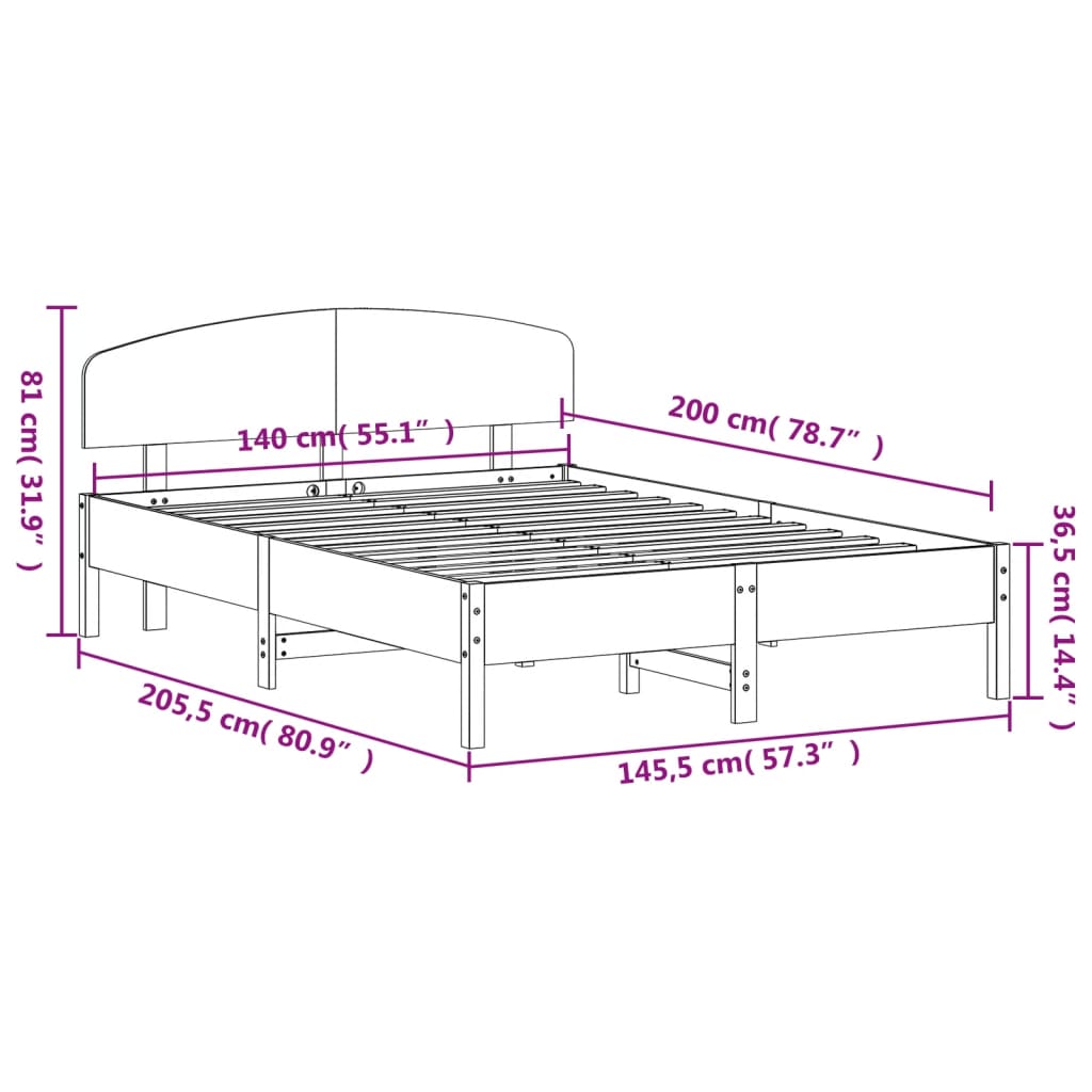 Bed Frame without Mattress 140x200 cm Solid Wood Pine