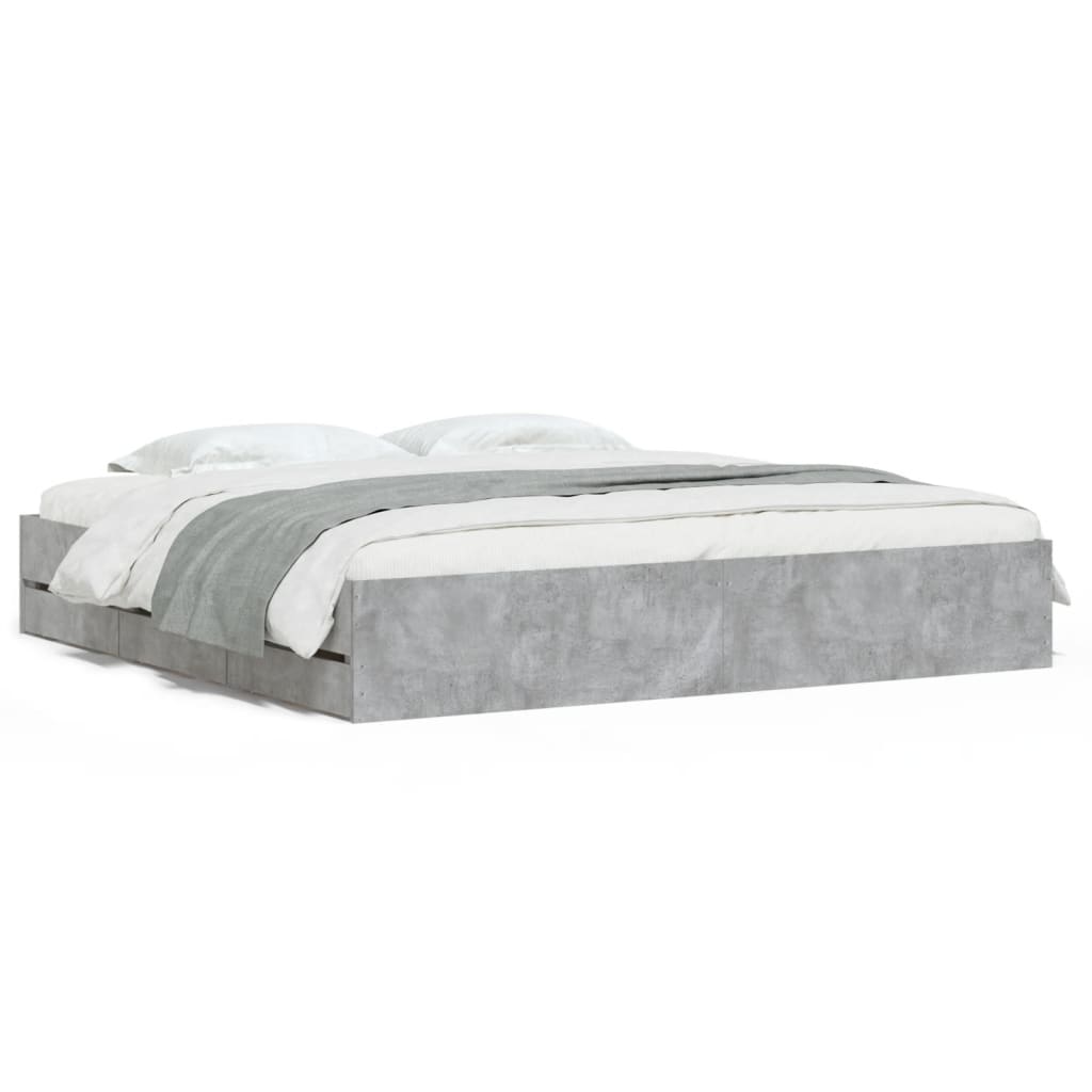 Bed Frame with Drawers without Mattress Concrete Grey 200x200 cm