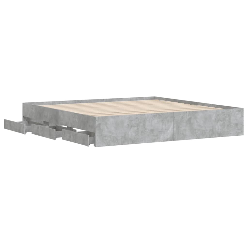 Bed Frame with Drawers without Mattress Concrete Grey 200x200 cm