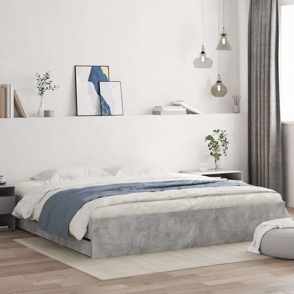 Bed Frame with Drawers without Mattress Concrete Grey 200x200 cm