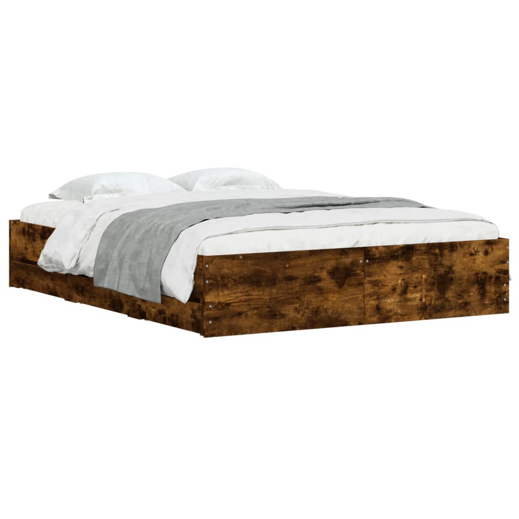 Bed Frame with Drawers without Mattress Smoked Oak 140x190 cm