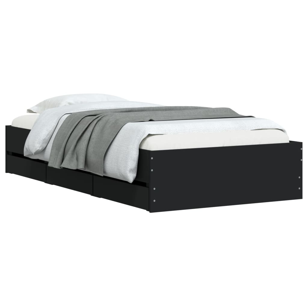 Bed Frame with Drawers without Mattress Black 90x190 cm Single