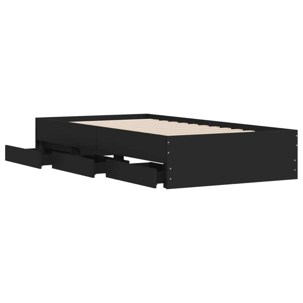 Bed Frame with Drawers without Mattress Black 90x190 cm Single