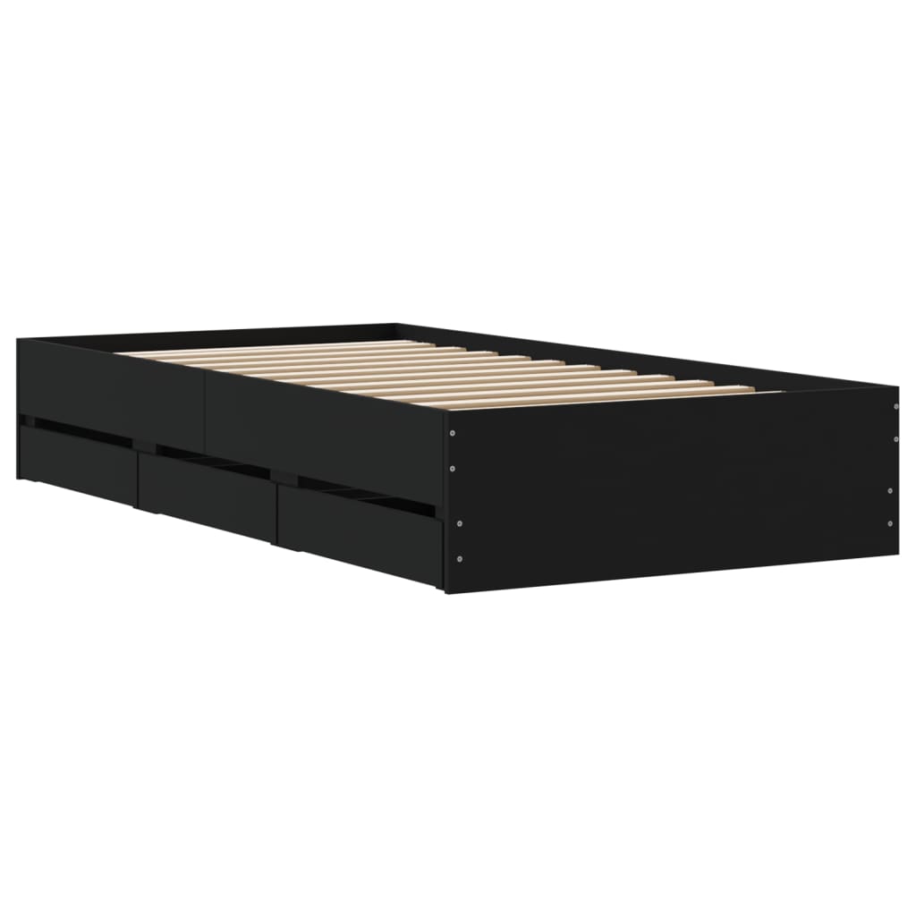 Bed Frame with Drawers without Mattress Black 90x190 cm Single