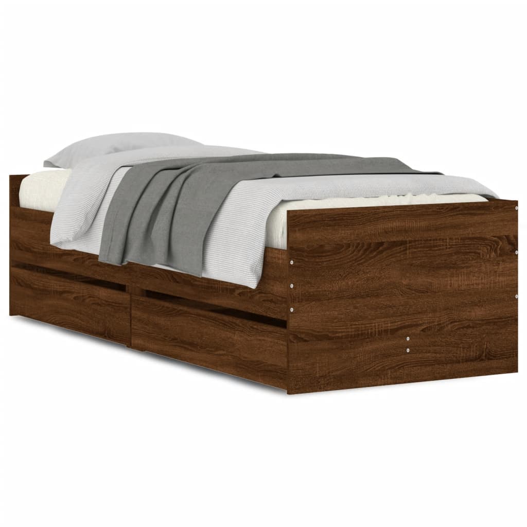 Bed Frame with Drawers without Mattress Brown Oak 90x200 cm