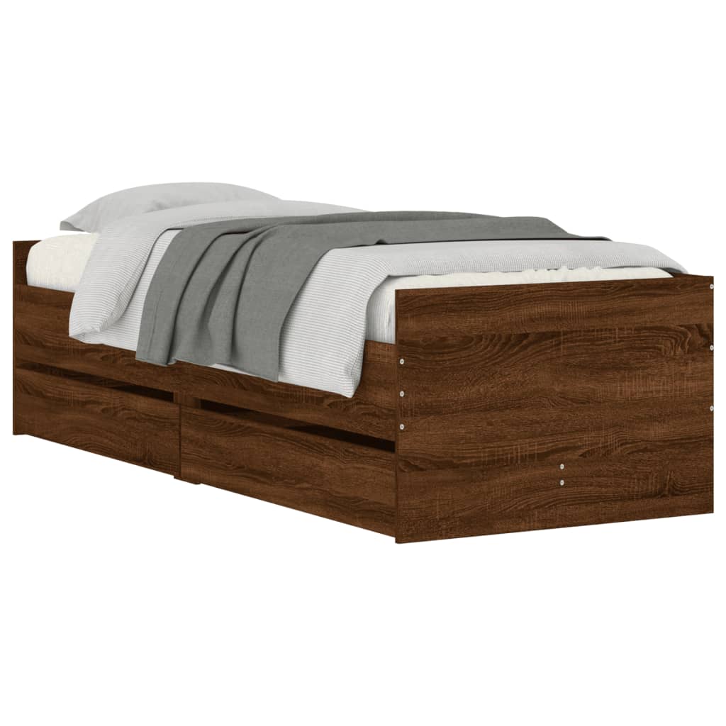 Bed Frame with Drawers without Mattress Brown Oak 90x200 cm