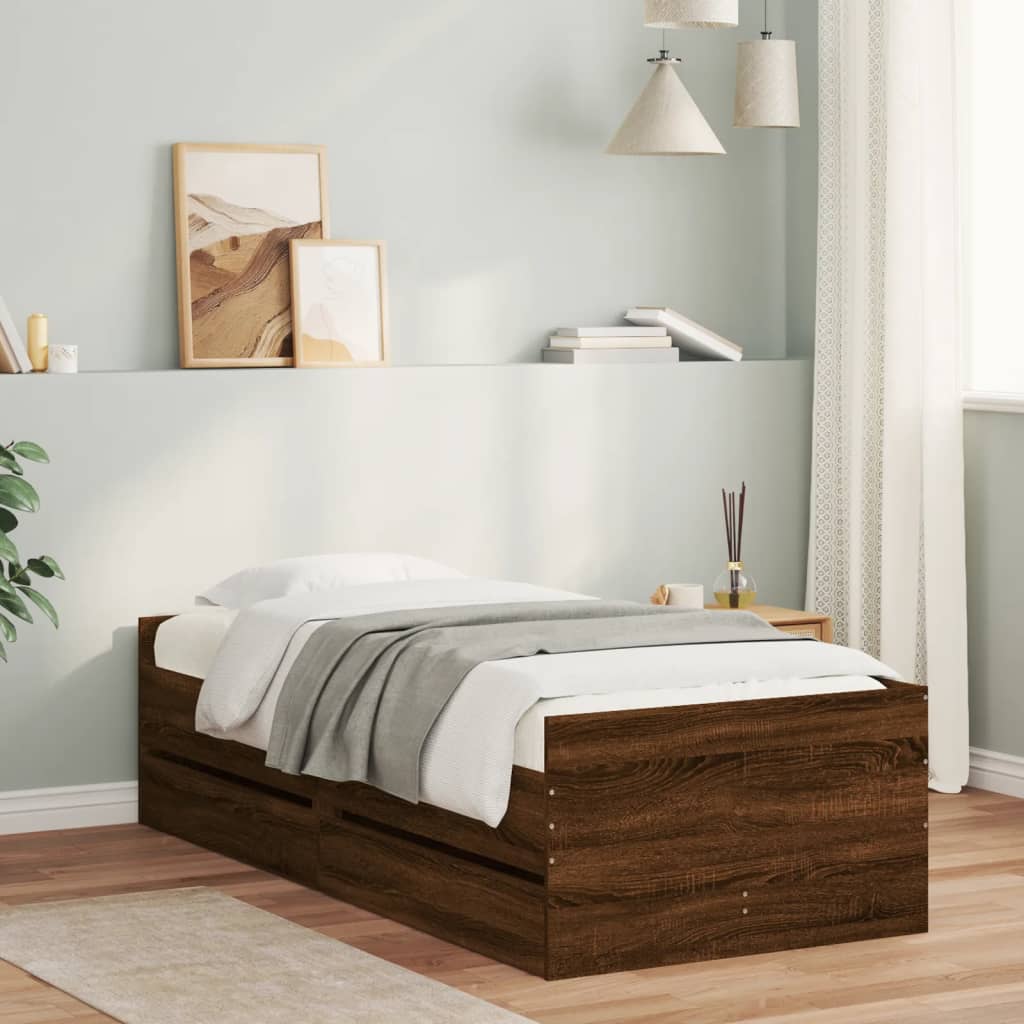 Bed Frame with Drawers without Mattress Brown Oak 90x200 cm