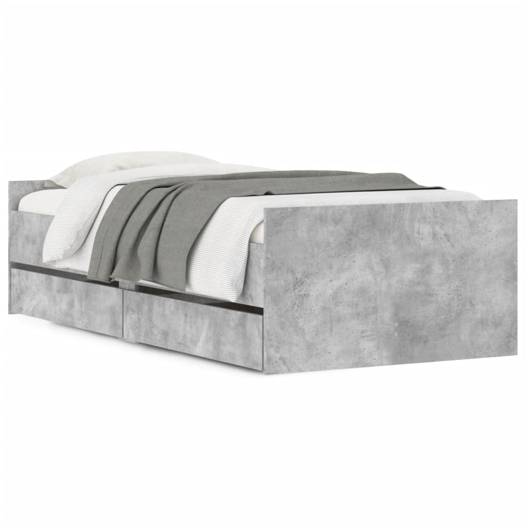 Bed Frame with Drawers without Mattress Concrete Grey 90x190 cm Single