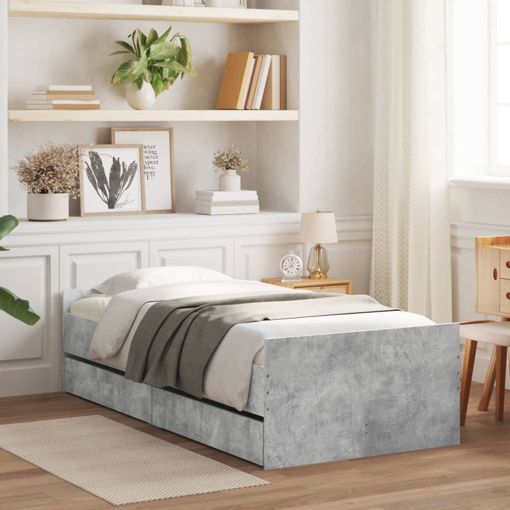 Bed Frame with Drawers without Mattress Concrete Grey 90x190 cm Single