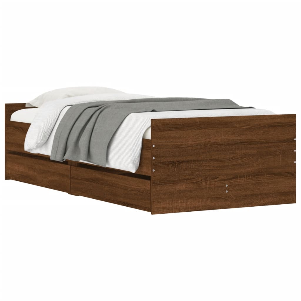 Bed Frame with Drawers without Mattress Brown Oak 90x190 cm Single