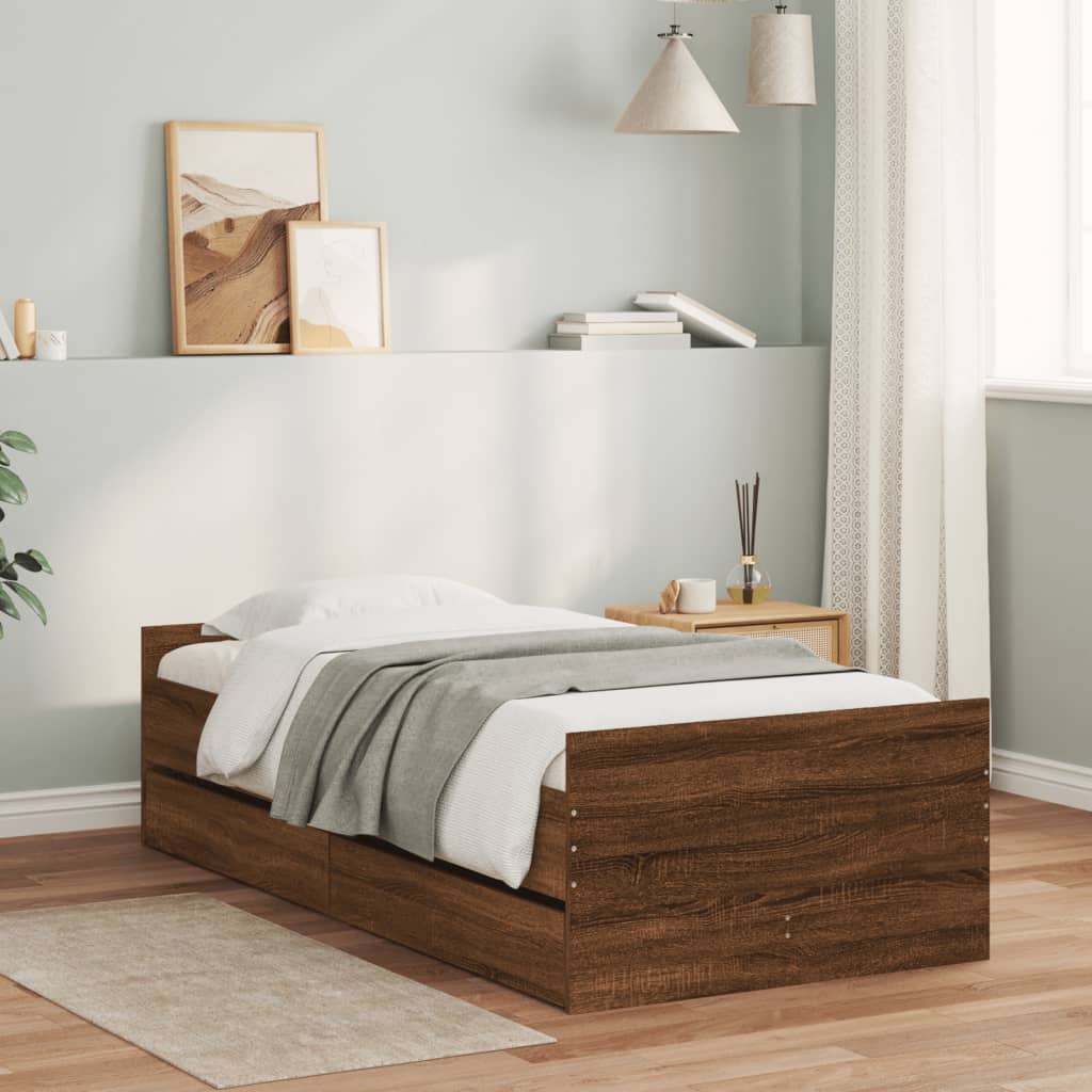 Bed Frame with Drawers without Mattress Brown Oak 90x190 cm Single