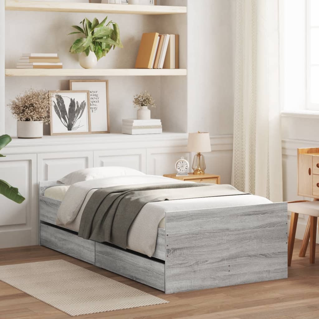 Bed Frame without Mattress Grey Sonoma 75x190 cm Small Single Small Single