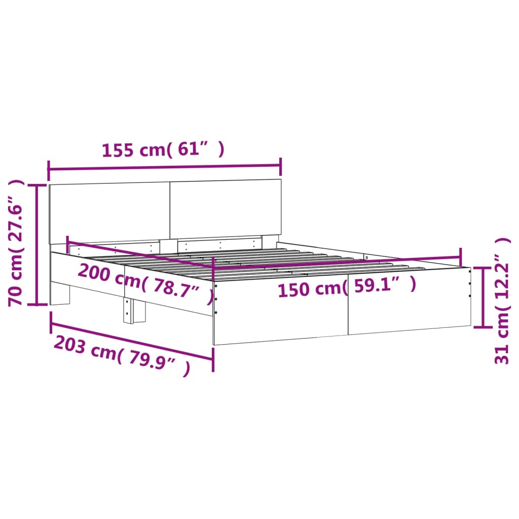 Bed Frame without Mattress Grey Sonoma 150x200 cm King Size