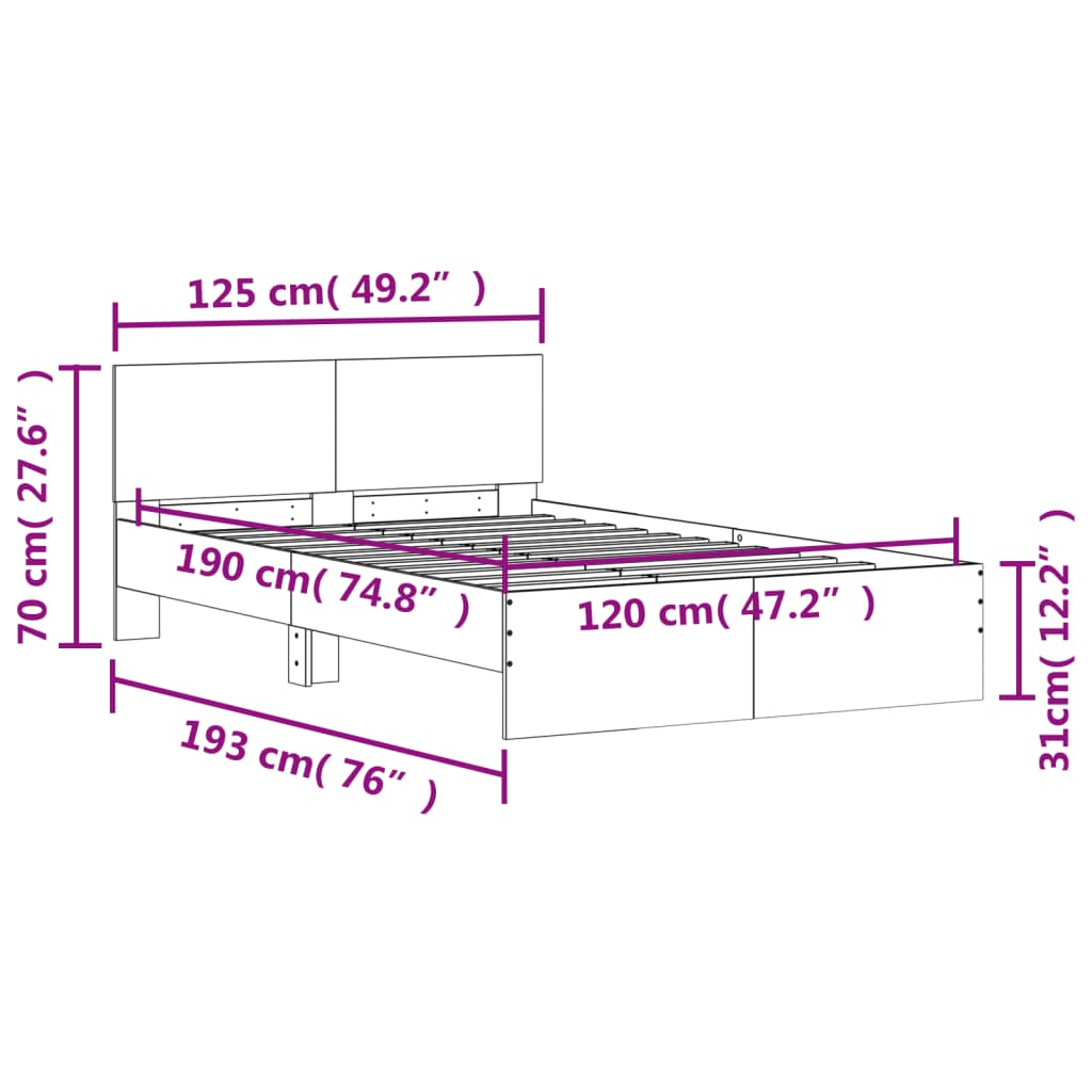 Bed Frame without Mattress White 120x190 cm Small Double