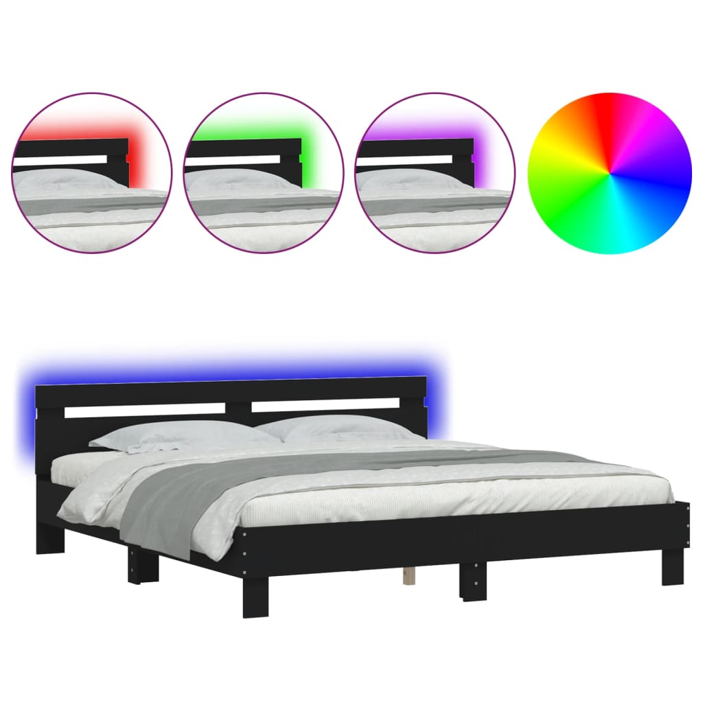 Bed Frame with LED without Mattress Black 180x200 cm Super King