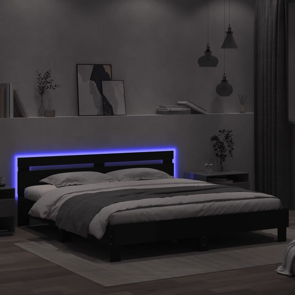 Bed Frame with LED without Mattress Black 180x200 cm Super King