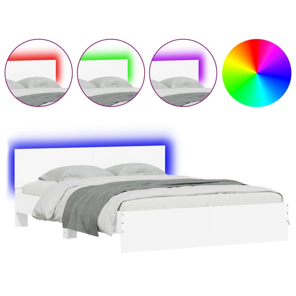 Bed Frame with LED without Mattress White 150x200 cm King Size