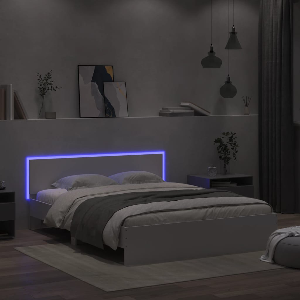 Bed Frame with LED without Mattress White 150x200 cm King Size